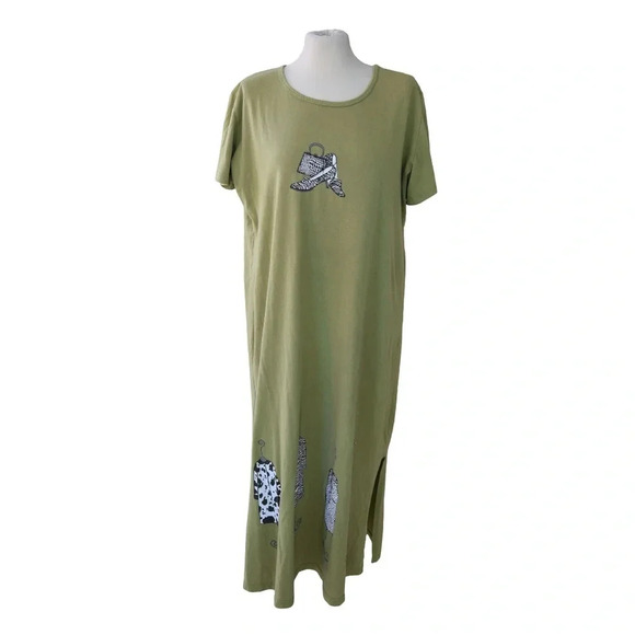 *Flaw* Superline USA Maxi Dress Fashion Mannequins Block Print Asparagus Green L - Picture 1 of 14